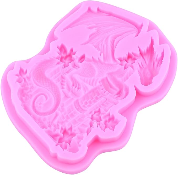 Dragon Silicone Mold Dragon Castle Fondant Molds For Cake Decoration Cupcake Topper Candy Polymer Clay Chocolate Gum Paste Set Of 2