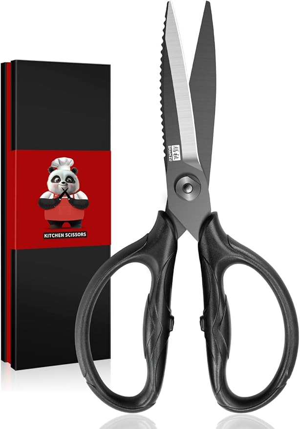 SHAN ZU 8.4" Titanium Heavy Duty Kitchen Scissors - Japanese 5Cr15MoV Stainless Steel Shears, All Purpose Detachable Shears for Meat/Herbs/Poultry, Dishwasher Safe, Gift Box Included (Black)
