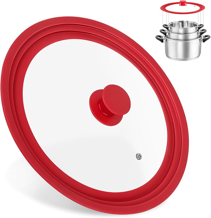 Universal Lids for Pots, Pans and Skillets, Replacement Pan Lid with Tempered Glass and Heat-Resistant Silicone Edge, Fits 10", 11",12" Cookware, Durable Frying Pan Cover