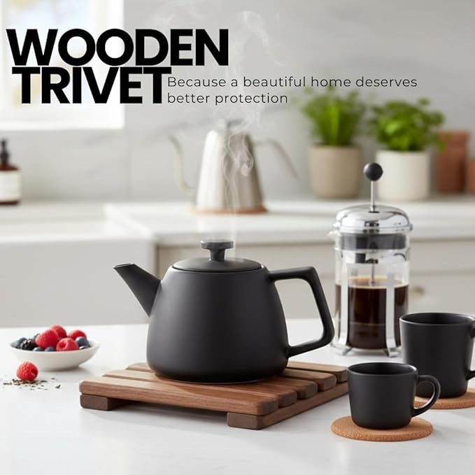 Wooden Trivet – Trivets for Hot Pots and Pans, 15×15 cm Heat Resistant Solid Acacia Wood, Durable Kitchen & Table Protector, Premium Handmade – LO-MAS