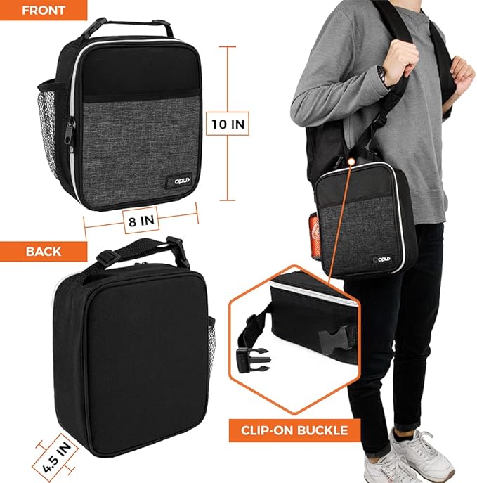 opux Premium Insulated Lunch Box, Soft School Lunch Bag for Kids Boys Girls, Leakproof Small Lunch Pail Men Women Work, Reusable Compact Cooler Tote Lunchbox for Office Adult, Heather Charcoal