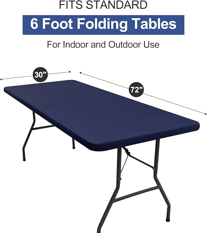 homing Rectangle Table Cloth Cover, Waterproof Polyester Elastic Fitted Tablecloth, Fits for 6 Foot Folding Tables, Washable Table Protector for Picnic, Camping, Outdoor (Navy Blue, 30" x 72")