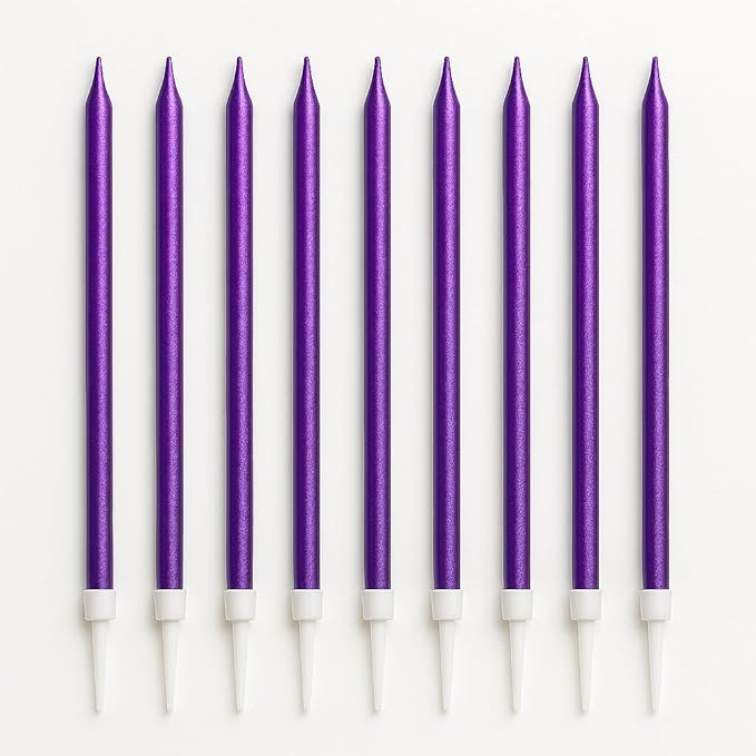 by Tugba Aydan - Purple Birthday Candles - 24 Count Long Thin Purple Birthday Candles for Cake, Metallic Cake Candle for Birthday, Party Candles