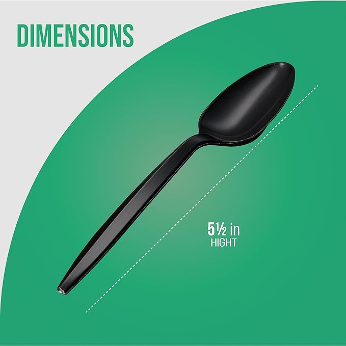 1,000 Plastic Disposable Tea spoons Bulk Black Medium Weight Disposable Silverware Plastic Cutlery Tea Spoons