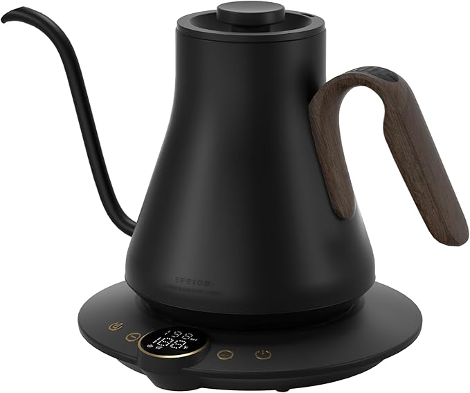 Cocinare Barista Collection Gooseneck Electric Kettle, ±1℉ Precise Temperature Control for Pour-Over Coffee & Tea, Quick Heating 1500W, Stainless Steel Interior, 0.9L (Goya Walnut)