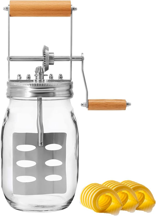 Premium Butter Churner – Makes Fresh Homemade Butter in 10 Minutes | 32oz Glass Jar with Stainless Steel Paddle | Hand Crank Butter Maker | Easy to Use & Clean | Perfect for Family Kitchen Fun