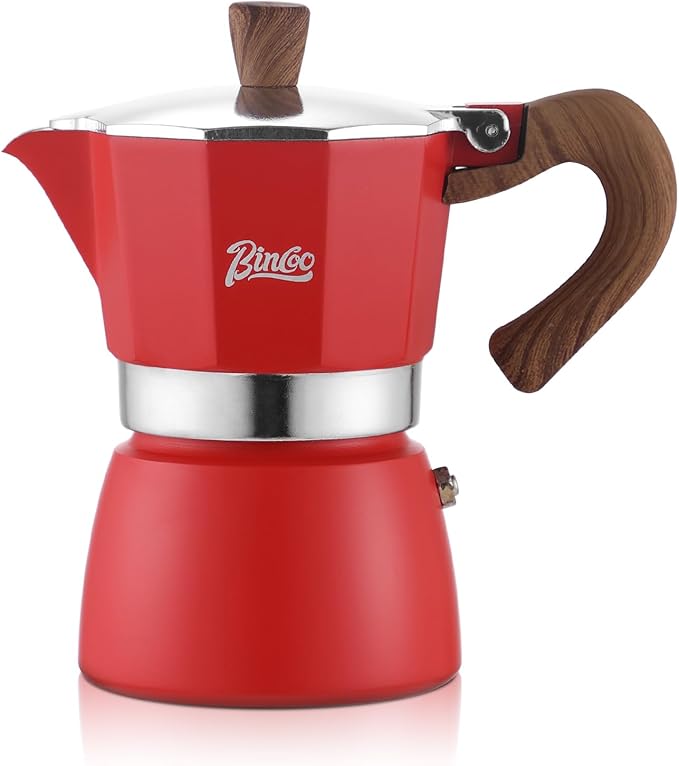 Bincoo Espresso Maker Stovetop,Camping Moka Pot 2 Cup/120ML,Stove Top Espresso Italian Coffee Maker,Easy to Use (Red)