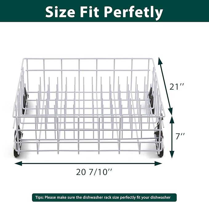 W10161215 Dishwasher Rack Replacement Parts for Whirlpool Dishrack Lower Rack Bottom Drawer Wheels Roller 20.75’’ x 21’’ x 7’’ Whirlpool DU1055XTVS0 DU915PWPS2 Dish Washer Rack Tray Assembly 1 Pack