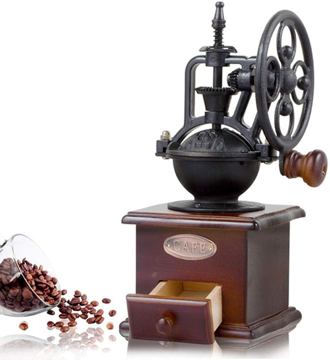 Burr Coffee Grinder, Vintage Style Wooden Hand Grinder, Classic French Press Coffee Mill With Brush