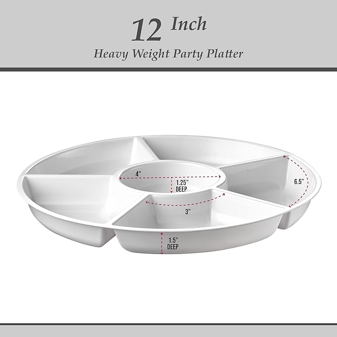 Plasticpro 6 Sectional Round Plastic Serving Tray/Platter (8, White)