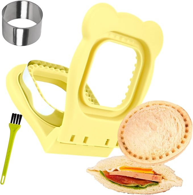 LEPCY Uncrustables Sandwich Maker Sealer Cutter, Crustless Sandwich Cutter, PB&J Uncrustable Maker - Color Yellow, Square Shape