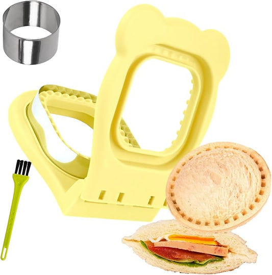 LEPCY Uncrustables Sandwich Maker Sealer Cutter, Crustless Sandwich Cutter, PB&J Uncrustable Maker - Color Yellow, Square Shape