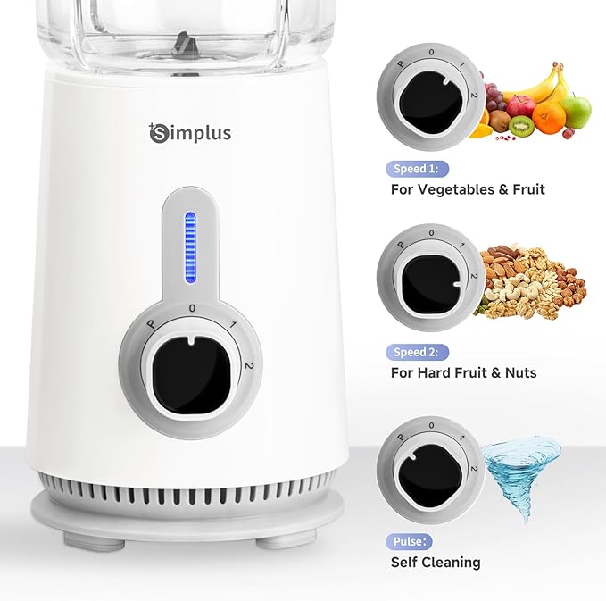 Simplus 42oz Blender for Smoothies with 2-Cup Food Processor & 1-Cup Vegetable Food Chopper, High Speed Blenders with 2 Speeds and Pulse for Puree, Nuts and Shakes