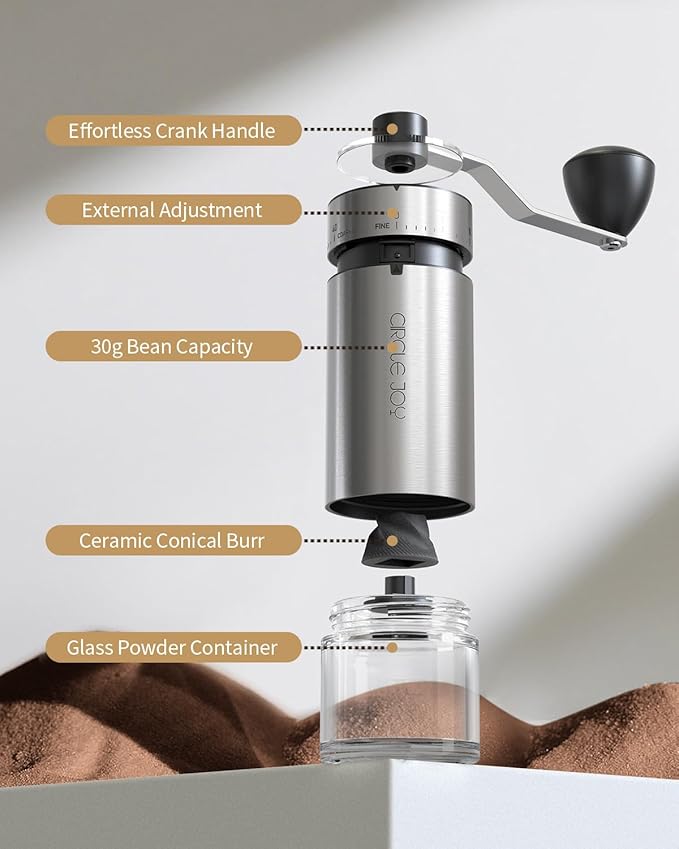 CIRCLE JOY Mini Manual Coffee Grinder with 40 External Adjustable Settings and Ceramic Conical Burr, Portable Stainless Steel Hand Coffee Grinder for Home and Travel