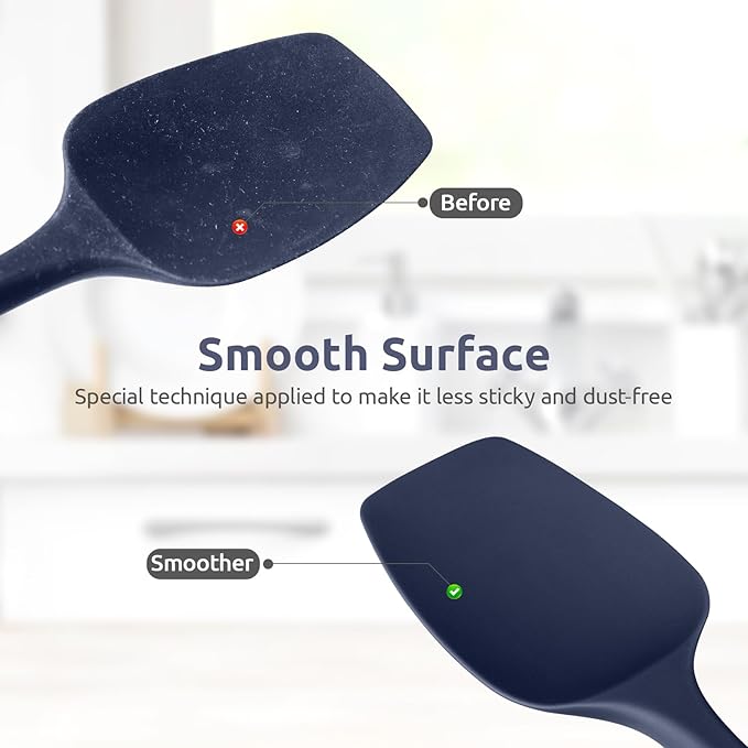 U-Taste Silicone Cooking Spoon Spatula: 480ºF Heat Resistant Food Grade 11.38" Flexible Rubber Kitchen Spoonula, Seamless Pastry Bowl Scraper for Mixing Scraping in Nonstick Cookware (Midnight Blue)