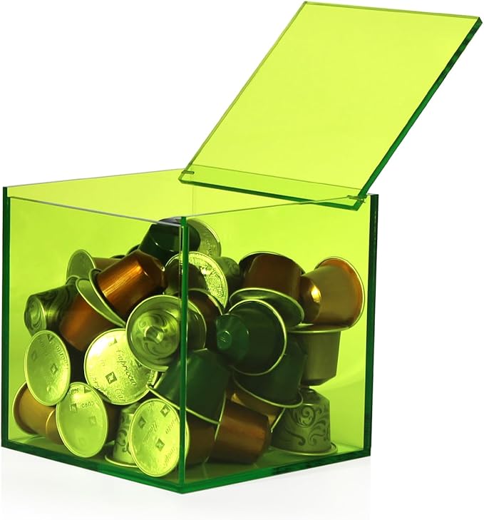 Coffee Capsule Storage Box Coffee Pod Holder Organizers Accessories Anti Dust Durable Clear Acrylic Box for House and Office Use, Green, 5x5 In