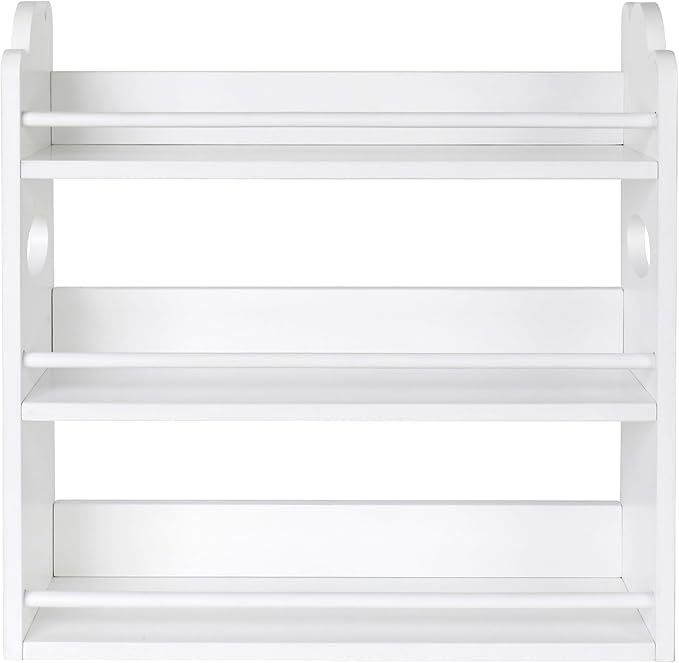3 Tier Bamboo Spice Rack, Spice Rack Organizer, Seasoning Jars Rack Shelf Spice Organizer for Kitchen Counter or Wall Mounting, Spice Storage Holder with handles, Jars Not Included, White
