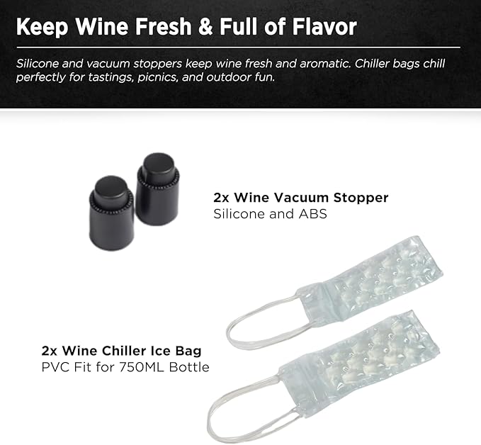 FlyWithWine® by VinGardeValise Wine Accessory Kit – 18 Piece Wine Gift Set with Corkscrew Opener, Aerator Pourers, Vacuum Stoppers, Wine Chiller Bags & Sommelier Tools for Home, Bar & Travel