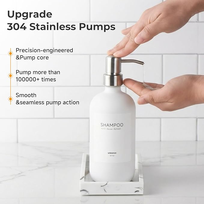 White Glass Soap Dispenser Set for Kitchen, Hand and Dish Soap Dispenser with Stainless Steel Pump & Resin Tray, Perfect for Kitchen,Hotel Rental-Modern Soap Dispenser Decor for Kitchen