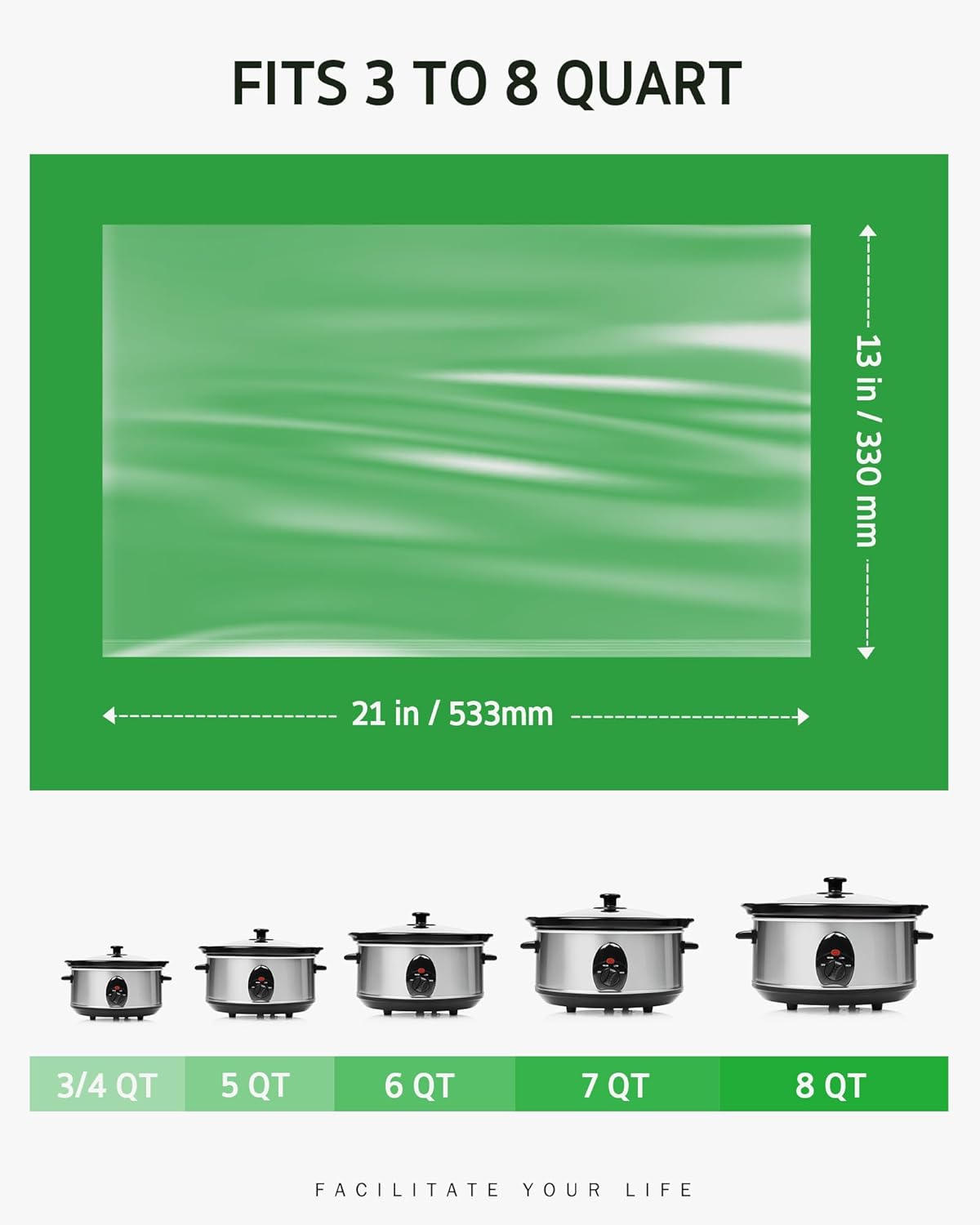 Syntus Slow Cooker Liners, 15 Count Cooking Bags Large Size Disposable Pot Liners Plastic Bags, Fit 3QT to 8QT for Slow Cooker Cooking Trays, 13"x 21", 15 Liners