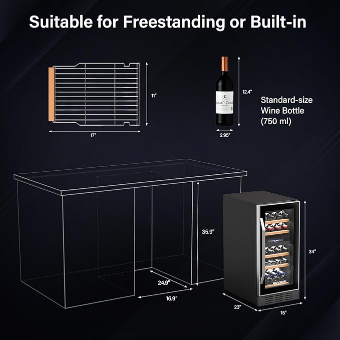 ROVSUN 26 Bottle Wine Fridge, Dual Zone Wine & Beverage Refrigerator w/Independent Temp & LED Control Panel, Built-in/Freestanding/Under Counter Wine Cooler Chiller for Red White Wine/Champagne/Beer