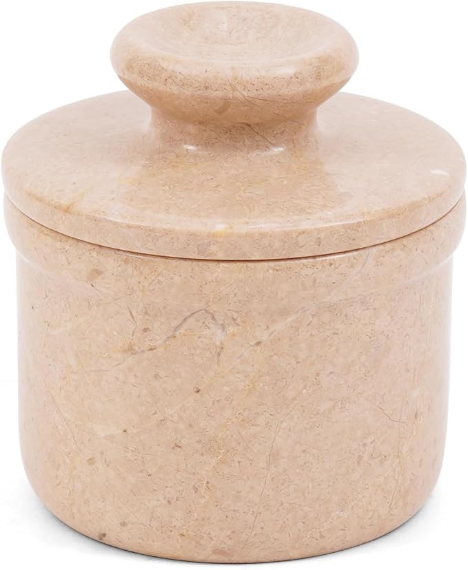 Marble Butter Keeper with Lid Verona 4.25 Inch, Handmade French Butter Crock For Counter With Water for Soft Butter Storage, Butter Dish for Kitchen Countertop, Butter Bell, Mothers Day Kitchen Gift