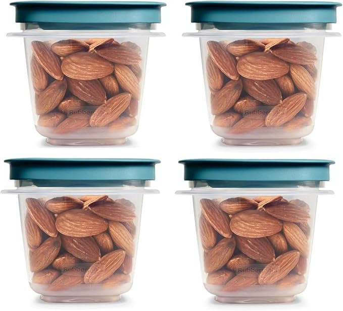 Container 0.5-Cup Flex & Seal Leak Proof Lids Food Storage Set, Teal, Clear Meal Prep Flex Containers, 4 Piece Bundle Set