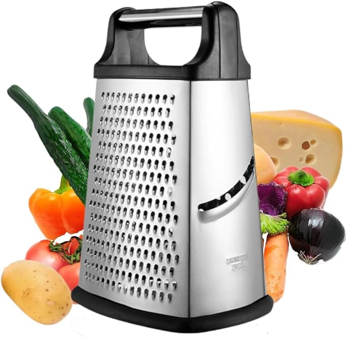 Stainless Steel 4 Sides Grater Slicer with Handle, Multifunctional Cutter Planing for Ginger, Garlic, Cucumbers, Carrots, Cheese, Potato, Ergonomic Design Kitchen Gadgets Accessories（Black）