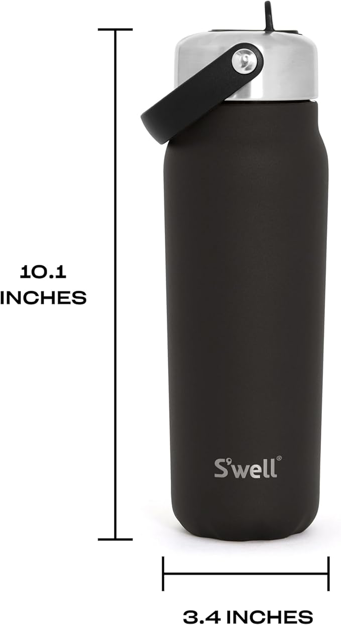 S'well Recycled Stainless Steel Explorer with Flip Straw Lid, 24oz, Onyx, Triple Layered Vacuum Insulated Containers Keeps Drinks Cold for 36 Hours and Hot for 8