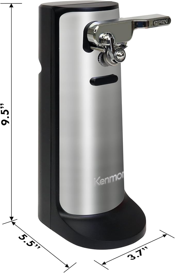 Kenmore Electric Can Opener - Arthritis-Friendly, Bottle Opener, Knife sharpener, Latas Abrelatas, Cord Storage, Automatic Countertop Appliance Stainless Steel Detachable Cutting Lever
