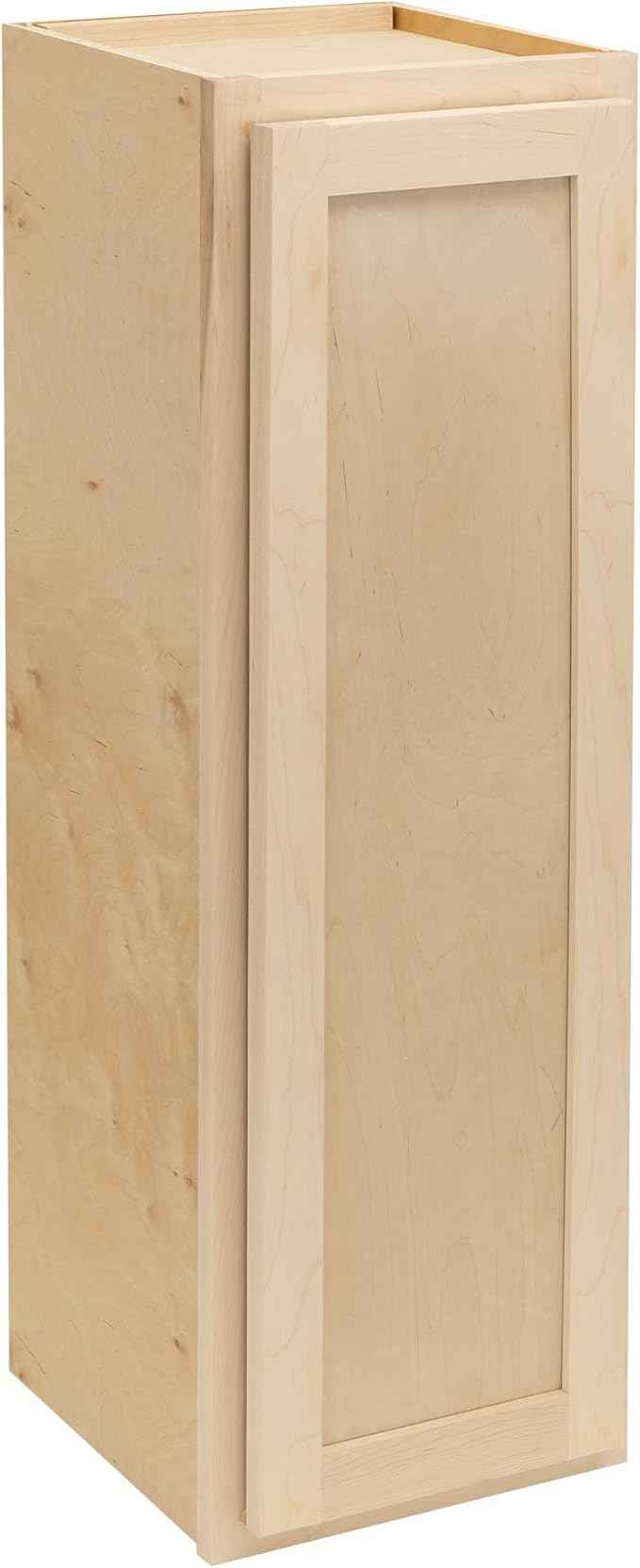 Quicklock RTA (Ready-to-Assemble) 42" Tall Wall Kitchen Cabinets - Shaker Style | 100% Hardwood | Made in America | Soft Close Hardware (Raw Maple, 12" D x 15" W x 42" H)