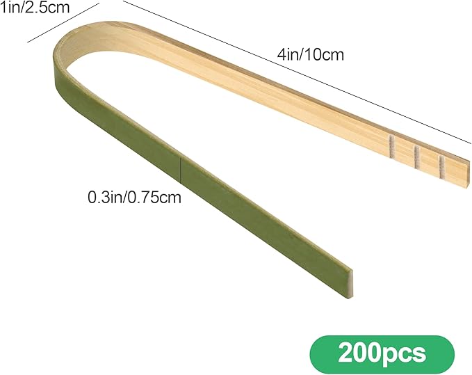 200 Pcs Mini Bamboo Tongs, 4 Inch Wooden Disposable Cooking Utensils, Charcuterie Boards Accessories, Natural Toast Tongs for Cooking and Serving Food