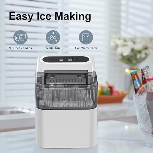 Ice Maker Machine Counter Top for Home, 12kg/26lb in 24h, 2 Bullet Ice Sizes, 500g Storage, Portable Small Clear Ice Cube Maker for Kitchen/Party/bar