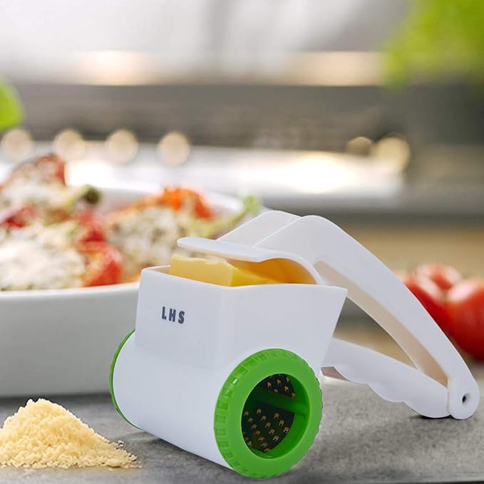 LHS Rotary Cheese Graters for Kitchen, Professional Manual Crank Handheld Cheese Grater with Stainless Steel Drum for Grating Hard Cheese, Chocolate, Nuts and More（Green）