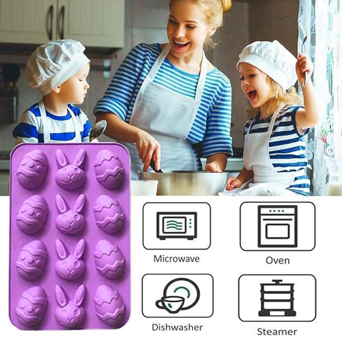 12 Cavities Chocolate Candy Molds -Silicone Easter Egg Fondant Mold for Cake Decorate Easter Day Party Supplies Set of 3
