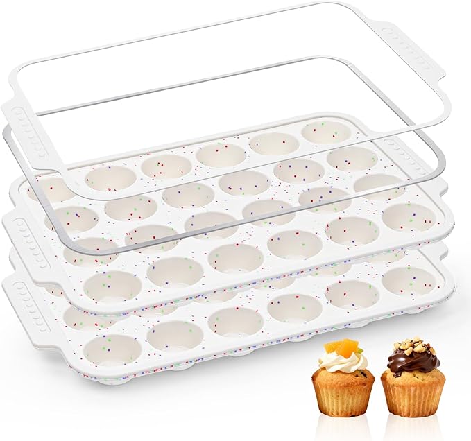 Vinino 2-Pack Silicone Mini Muffin Pan for Baking, 24 Cup Mini Cupcake Pan with Metal Reinforced Frame, Nonstick Muffin Tray with Non-Slip Handle, Silicone Molds for Oven, BPA Free, Dishwasher Safe