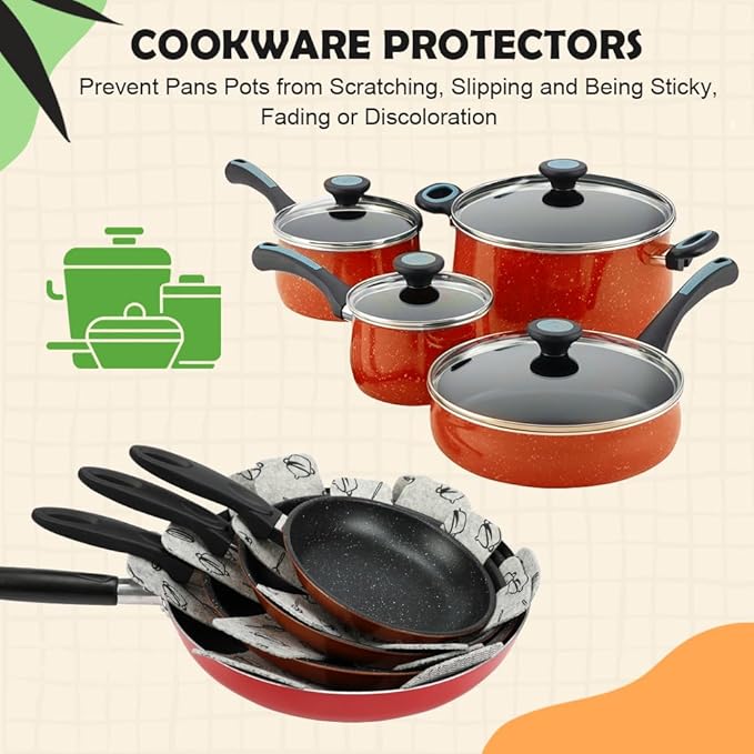 BOYAN Pot and Pan Protectors, Larger & Thicker Felt Pot Protectors for Stacking, Set of 12 & 3 Different Sizes, Cookware Accessories, Pan Separators for Stacking Skillet Ceramic Glassware