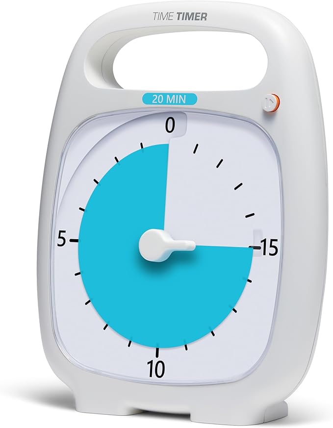 TIME TIMER Plus 20 Minute Desk Visual Timer - Countdown Timer with Portable Handle for Classroom, Office, Homeschooling, Study Tool with Silent Operation (White)
