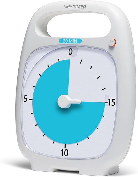 TIME TIMER Plus 20 Minute Desk Visual Timer - Countdown Timer with Portable Handle for Classroom, Office, Homeschooling, Study Tool with Silent Operation (White)