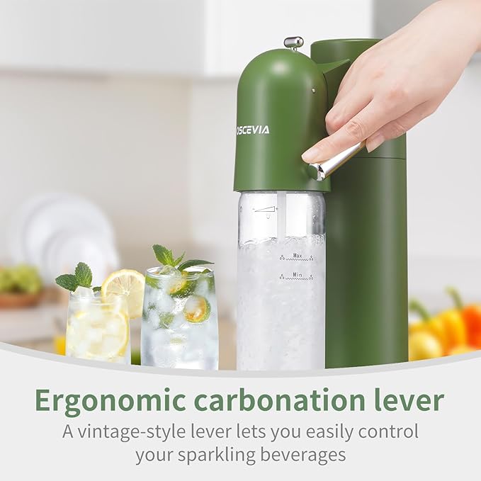 Sparkling Water Maker | Soda Beverage Machine | Soda Streaming Seltzer & Carbonator | 2x1L BPA Free Bottles | Compatible Srew-in 60L CO2 (NOT Included) | Green