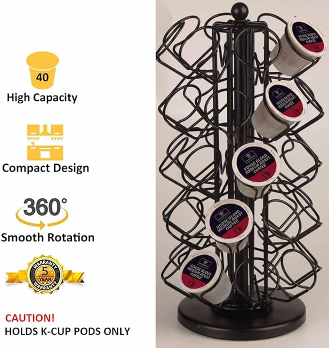 BLACKSMITH FAMILY K Cup Holders,K Cup Holder, K Cups Holder,K Cup Carousel, Coffee Pods Holder Storage Organizer Stand,No Assembly Required,Black (Deluxe Version,40 Pods Capacity)