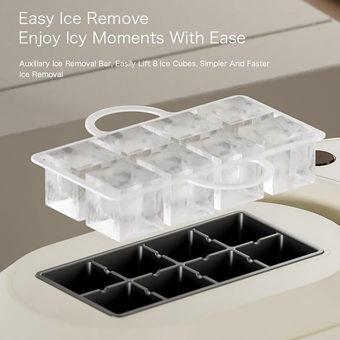 Countertop Ice Maker, Electric Ice Machine, 8 Cubes Ready in 10 Mins, Portable Ice Cube Maker with Car Power Cord, for Home & All Spaces, Clear & Large Ice Cubes,Purple