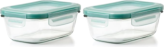 OXO Glass Food Storage Container, Rectangle, 1.6 Cup | Smart Seal | Leakproof | Pack of 2