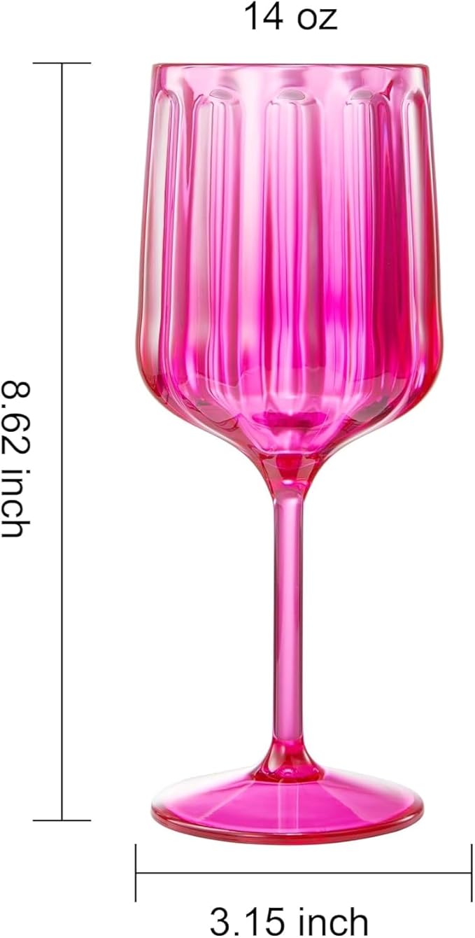 Khen Acrylic Lucia Stemmed Goblets - Unbreakable Wine Glasses Reusable Drinking Cups Dishwasher Safe Elegant Stemware for Cocktail Champagne | Kitchen Bar Party | Set of 6 |14oz | Coral