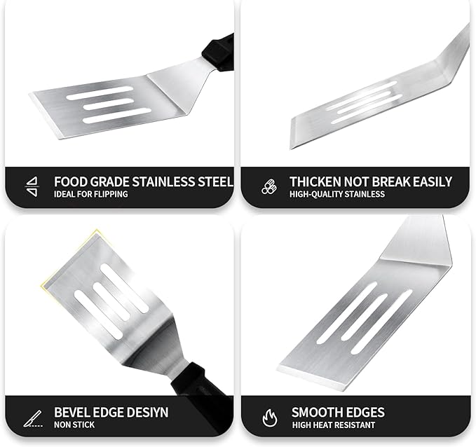 Metal Spatulas for kitchen Use, 2 PCS Professional Serving Spatula with Heat Resistant Handle, 9.8 Inch Stainless Steel Spatula Ideal for Pancakes, Eggs, Griddle Scraper, BBQ or Desserts