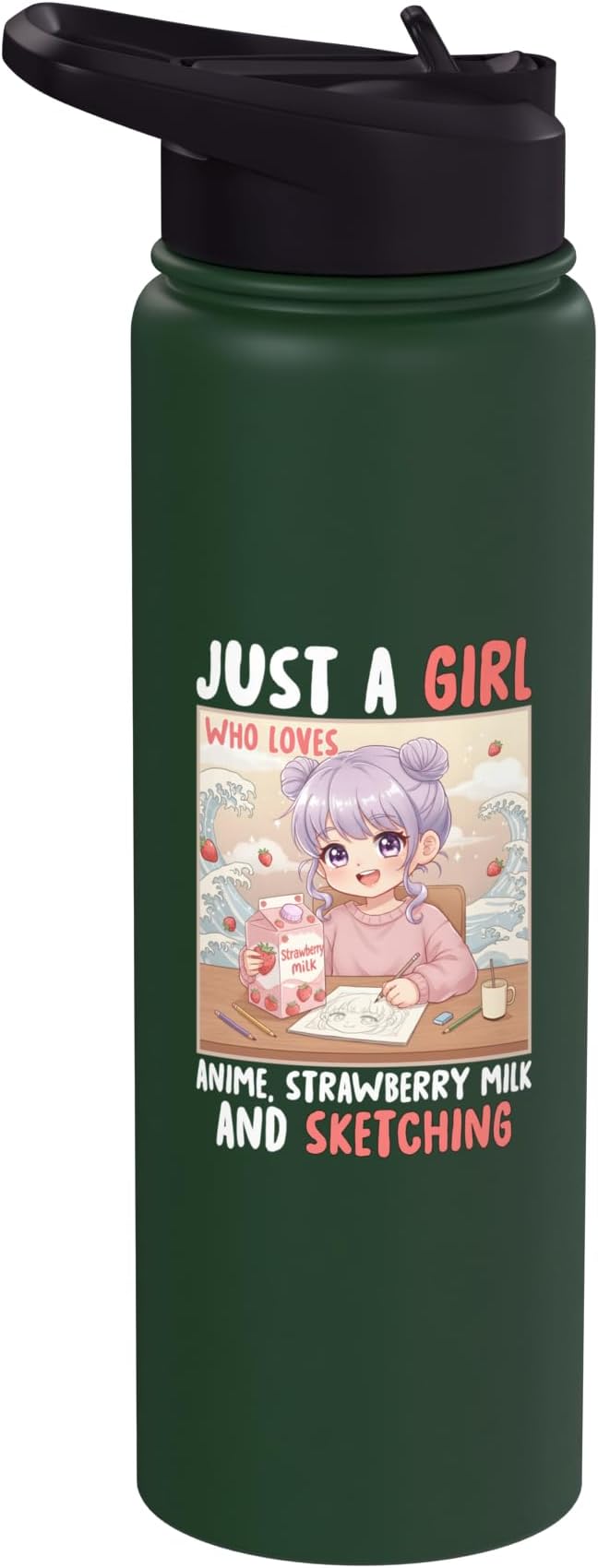 Just a Girl Who Loves Anime Strawberry Milk and Sketching Stainless Steel Insulated Water Bottle