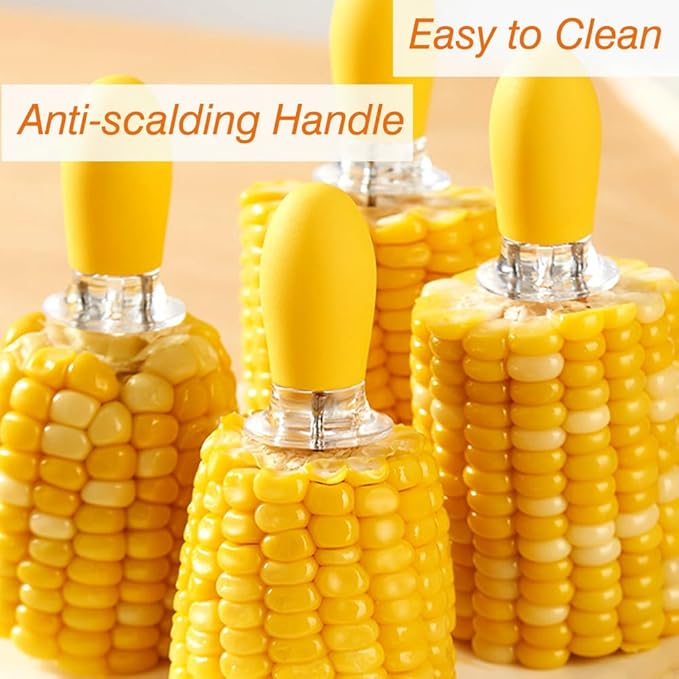 16 Pcs/8 Pairs Corn Holders, PEOUWNES Stainless Steel Corn Cob Holders Corn on The Cob Skewers, Interlocking Double BBQ Fork Skewers for Home Cooking Parties Camping (4 Colors)