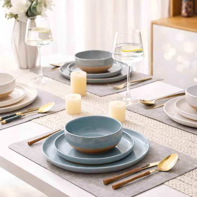 AmorArc Ceramic Dinnerware Sets for 8, 24 Pieces Handpainted Plates and Bowls Set with Rustic Terracotta Underside, Scratch Resistant Stoneware Dishes Set, Dishwasher & Microwave Safe, Multi-Color