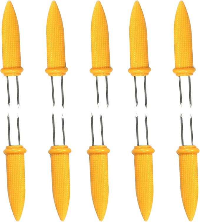 3.66 Inch Stainless Steel Corn Holders, Corn on The Grill, Corn on The Cob Skewers, Double Fork Sweet Corn Seat, Home & BBQ Cooking Fork (10 Pcs)