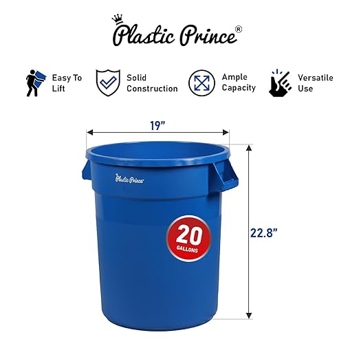 PLASTIC PRINCE 20 Gallon Round Trash Can with Lid and Dolly Blue Plastic Commercial Garbage Container for Home Garage Restaurants Warehouses - Bundle